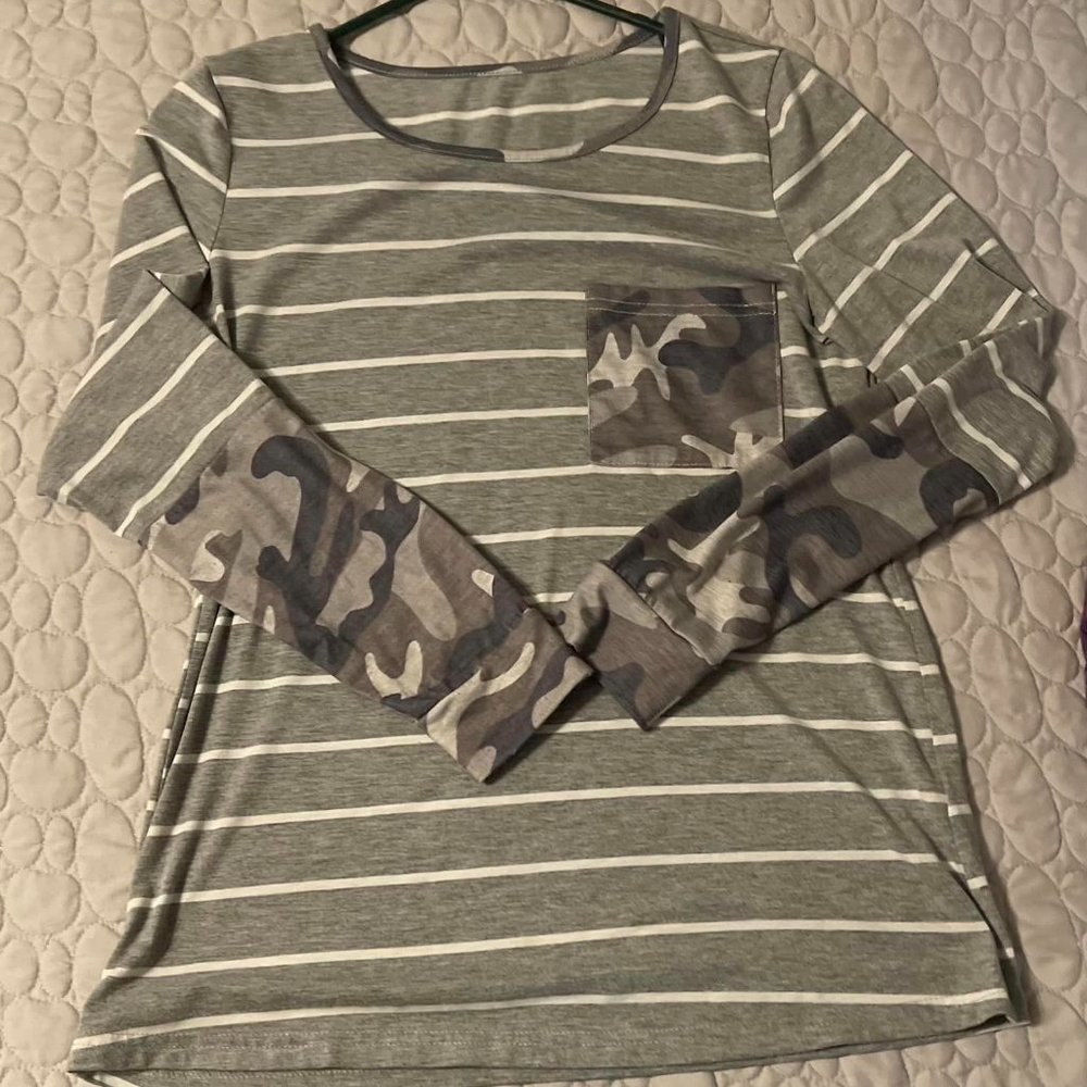 Camo and Stripe top